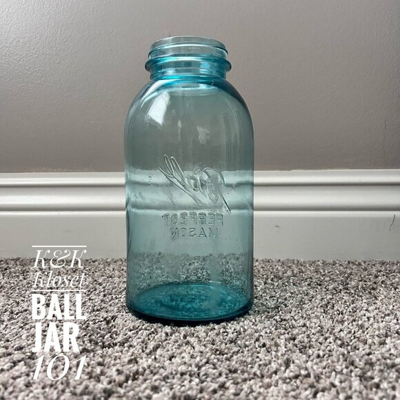 Vintage Light Blue Aqua Ball Perfect Mason Canning Jar Vintage 1910-1923 #8 - Picture 3 of 7
